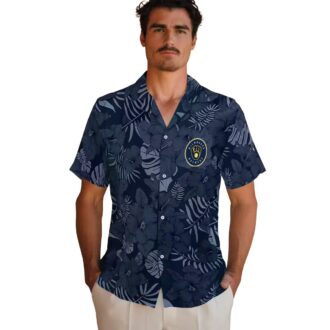 MLB Milwaukee Brewers Hawaiian Button Up Shirt - Summer Navy Jungle Edition