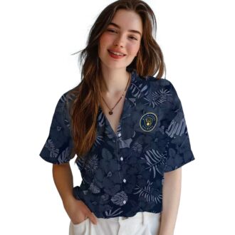 MLB Milwaukee Brewers Hawaiian Button Up Shirt - Summer Navy Jungle Edition