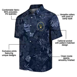 MLB Milwaukee Brewers Hawaiian Button Up Shirt - Summer Navy Jungle Edition