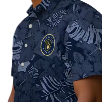 MLB Milwaukee Brewers Hawaiian Button Up Shirt - Summer Navy Jungle Edition