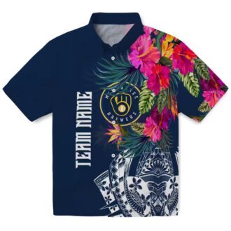 MLB Milwaukee Brewers Hawaiian Shirt - Navy Blue Floral Aloha for Men