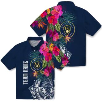 MLB Milwaukee Brewers Hawaiian Shirt - Navy Blue Floral Aloha for Men
