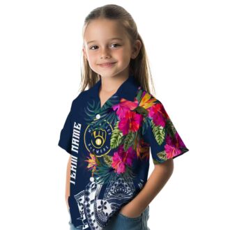 MLB Milwaukee Brewers Hawaiian Shirt - Navy Blue Floral Aloha for Men