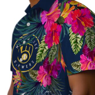 MLB Milwaukee Brewers Hawaiian Shirt - Navy Blue Floral Aloha for Men