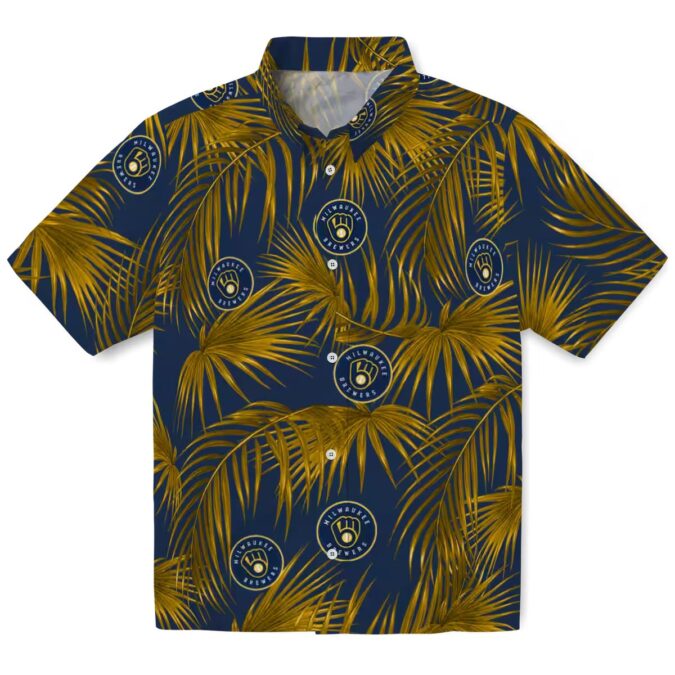 MLB Milwaukee Brewers Summer Vacation Shirt - Leafy Palms Navy Blue Design