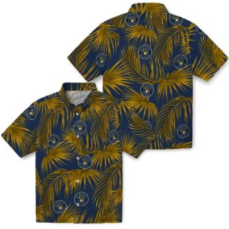 MLB Milwaukee Brewers Summer Vacation Shirt - Leafy Palms Navy Blue Design