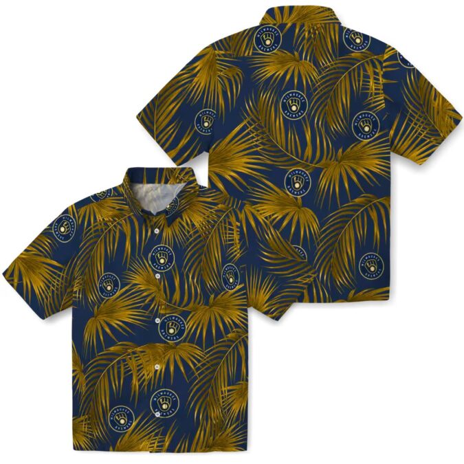 MLB Milwaukee Brewers Summer Vacation Shirt - Leafy Palms Navy Blue Design