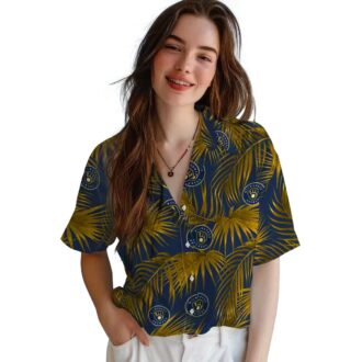 MLB Milwaukee Brewers Summer Vacation Shirt - Leafy Palms Navy Blue Design