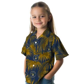 MLB Milwaukee Brewers Summer Vacation Shirt - Leafy Palms Navy Blue Design