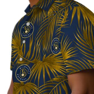 MLB Milwaukee Brewers Summer Vacation Shirt - Leafy Palms Navy Blue Design