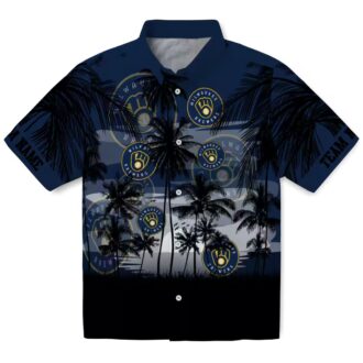Navy Blue Brewers Sunset Hawaiian Shirt - Custom Aloha Shirt for Milwaukee Baseball Fans