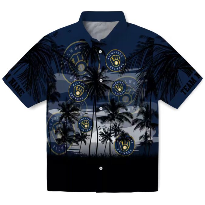 Navy Blue Brewers Sunset Hawaiian Shirt - Custom Aloha Shirt for Milwaukee Baseball Fans