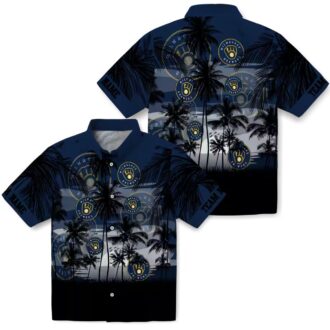 Navy Blue Brewers Sunset Hawaiian Shirt - Custom Aloha Shirt for Milwaukee Baseball Fans