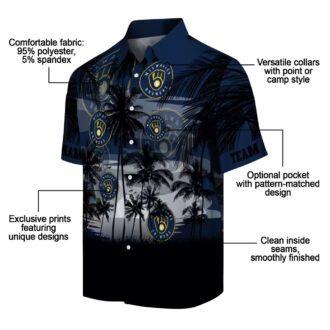 Navy Blue Brewers Sunset Hawaiian Shirt - Custom Aloha Shirt for Milwaukee Baseball Fans