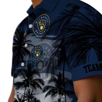 Navy Blue Brewers Sunset Hawaiian Shirt - Custom Aloha Shirt for Milwaukee Baseball Fans