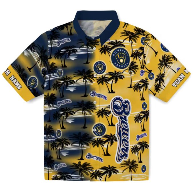 Navy Blue Milwaukee Brewers Hawaiian Shirt - Palm Tree MLB Summer Button-Up