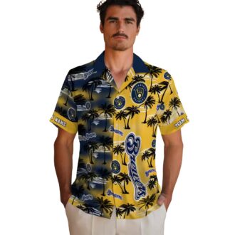 Navy Blue Milwaukee Brewers Hawaiian Shirt - Palm Tree MLB Summer Button-Up