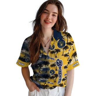 Navy Blue Milwaukee Brewers Hawaiian Shirt - Palm Tree MLB Summer Button-Up