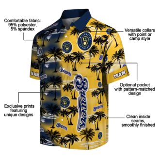 Navy Blue Milwaukee Brewers Hawaiian Shirt - Palm Tree MLB Summer Button-Up
