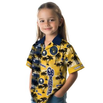 Navy Blue Milwaukee Brewers Hawaiian Shirt - Palm Tree MLB Summer Button-Up