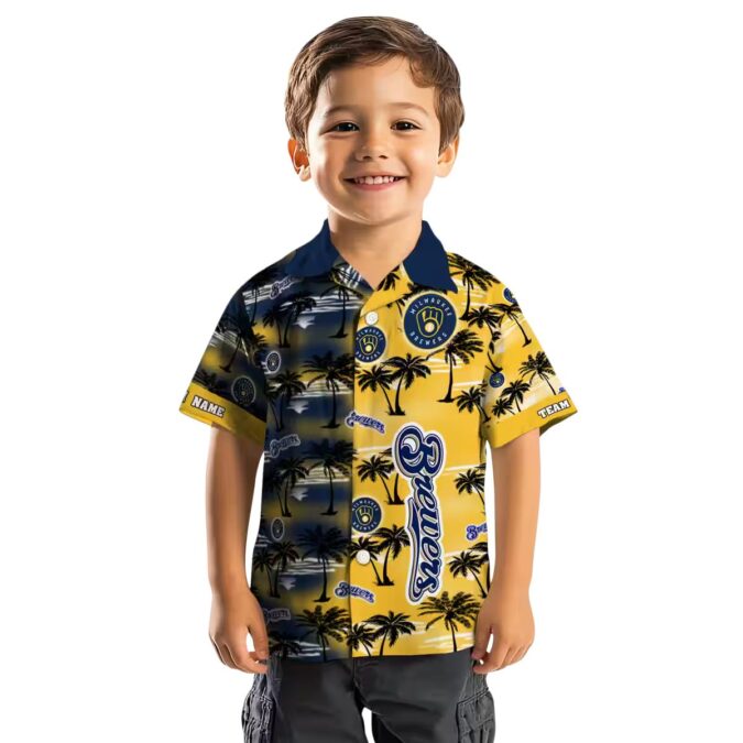Navy Blue Milwaukee Brewers Hawaiian Shirt - Palm Tree MLB Summer Button-Up