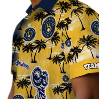 Navy Blue Milwaukee Brewers Hawaiian Shirt - Palm Tree MLB Summer Button-Up