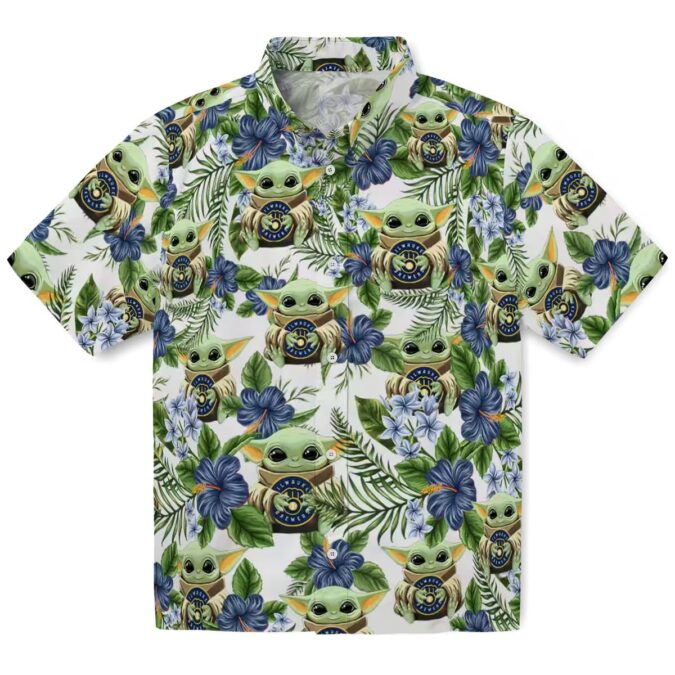 Official Milwaukee Brewers Logo Hawaiian Shirt - Tropical Yoda Green MLB Summer Shirt