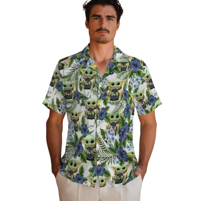 Official Milwaukee Brewers Logo Hawaiian Shirt - Tropical Yoda Green MLB Summer Shirt