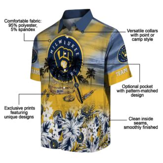 Official Milwaukee Brewers Navy Blue Hawaiian Shirt - Tropical Canoe & Floral Print for Summer