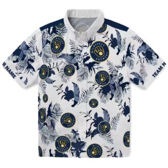 Personalized Milwaukee Brewers Aloha Shirt - Botanical Theme Navy Floral Vacation Wear