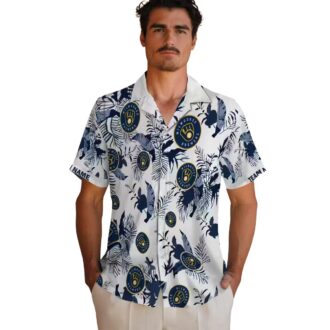 Personalized Milwaukee Brewers Aloha Shirt - Botanical Theme Navy Floral Vacation Wear