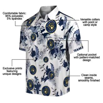 Personalized Milwaukee Brewers Aloha Shirt - Botanical Theme Navy Floral Vacation Wear