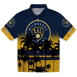 Personalized Milwaukee Brewers Summer Hawaiian Shirt - Tropical Sunset Navy Aloha Style