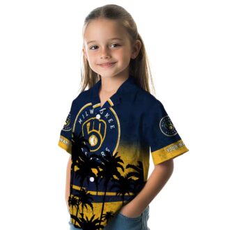 Personalized Milwaukee Brewers Summer Hawaiian Shirt - Tropical Sunset Navy Aloha Style