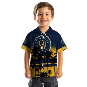 Personalized Milwaukee Brewers Summer Hawaiian Shirt - Tropical Sunset Navy Aloha Style