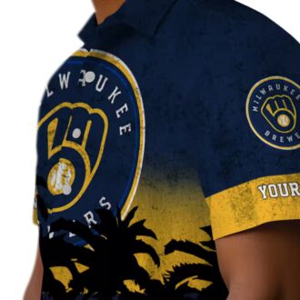 Personalized Milwaukee Brewers Summer Hawaiian Shirt - Tropical Sunset Navy Aloha Style