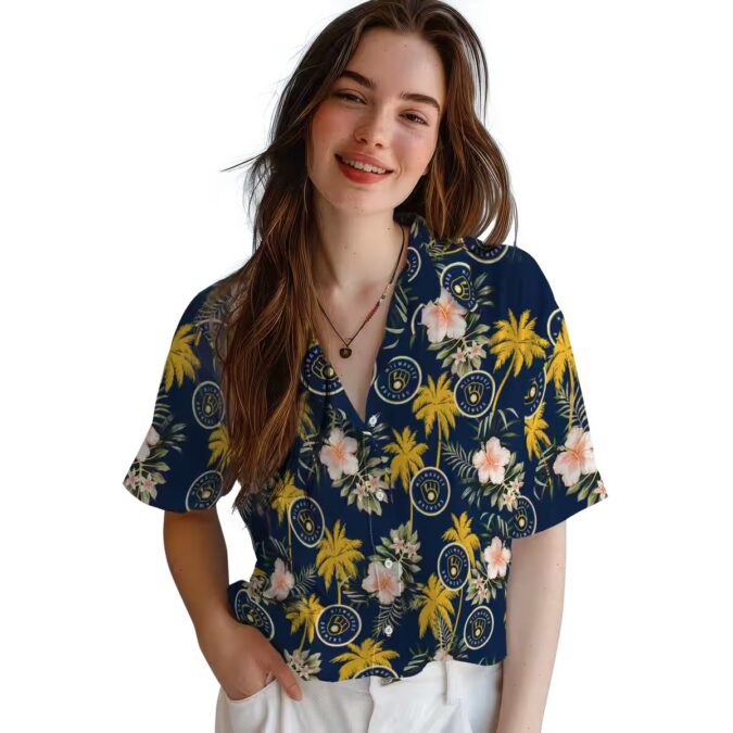 Trend MLB Milwaukee Brewers Beach Shirt - Floral Palm Tree Hawaiian Style