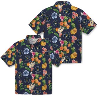 Tropical Navy Blue Milwaukee Brewers Hawaiian Shirt - Summer Floral & Fruit Button-Up Top