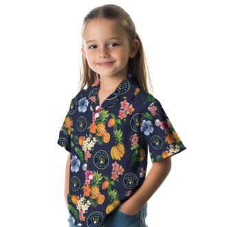 Tropical Navy Blue Milwaukee Brewers Hawaiian Shirt - Summer Floral & Fruit Button-Up Top