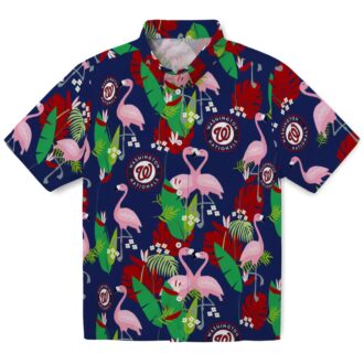 2025 Washington Nationals Flamingo Foliage Red Green Hawaiian Shirt - Perfect MLB Fan Vacation Shirt
