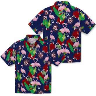 2025 Washington Nationals Flamingo Foliage Red Green Hawaiian Shirt - Perfect MLB Fan Vacation Shirt