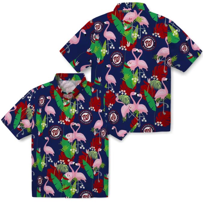 2025 Washington Nationals Flamingo Foliage Red Green Hawaiian Shirt - Perfect MLB Fan Vacation Shirt