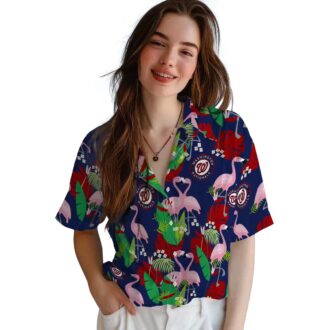 2025 Washington Nationals Flamingo Foliage Red Green Hawaiian Shirt - Perfect MLB Fan Vacation Shirt