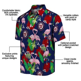 2025 Washington Nationals Flamingo Foliage Red Green Hawaiian Shirt - Perfect MLB Fan Vacation Shirt