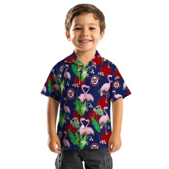 2025 Washington Nationals Flamingo Foliage Red Green Hawaiian Shirt - Perfect MLB Fan Vacation Shirt