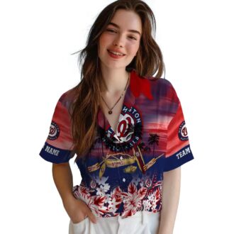 Custom Washington Nationals Red Tropical Hawaiian Shirt - MLB Baseball Fan Shirt for Summer Events