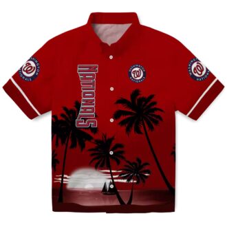 Custom Washington Nationals Sunset Hawaiian Shirt - MLB Tropical Floral Red Black Shirt for Summer 2025