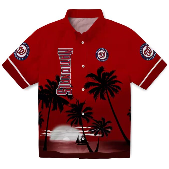 Custom Washington Nationals Sunset Hawaiian Shirt - MLB Tropical Floral Red Black Shirt for Summer 2025
