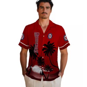 Custom Washington Nationals Sunset Hawaiian Shirt - MLB Tropical Floral Red Black Shirt for Summer 2025