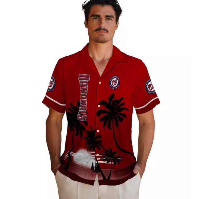 Custom Washington Nationals Sunset Hawaiian Shirt - MLB Tropical Floral Red Black Shirt for Summer 2025